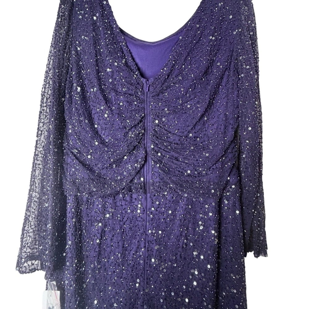 Patra Cocktail Dress Women 16P Purple Sequin Beaded Ruched Formal Wedding Pleats